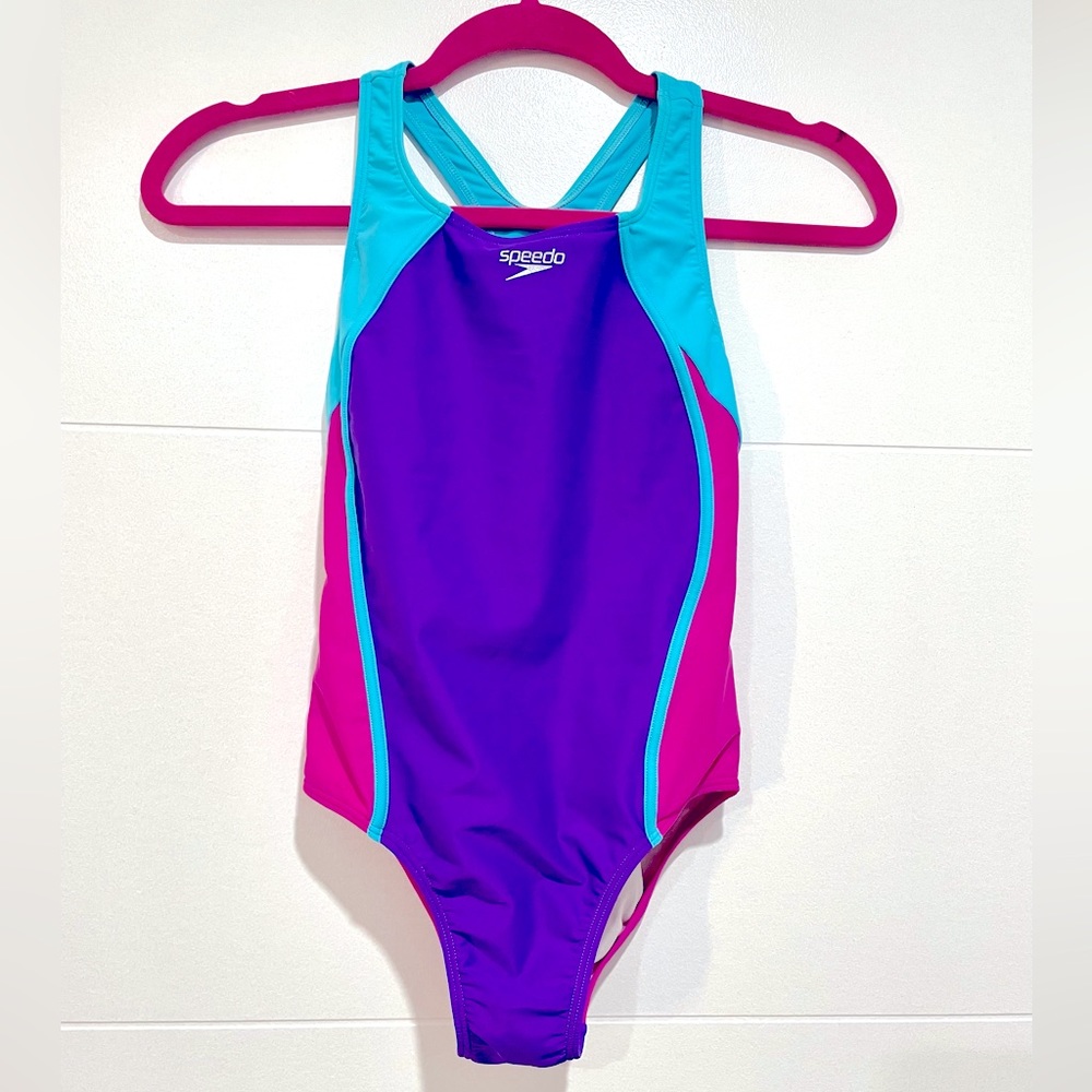 Girls Speedo One Piece Professional pool Swimsuit Bathing Suit Pink Blue Size 10